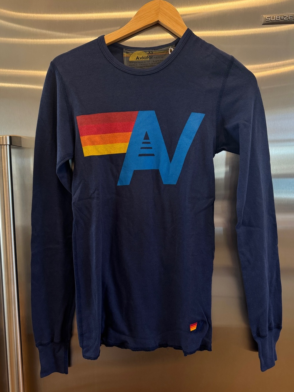 NWT Aviator Nation Thermal Waffle Shirt Logo Navy Blue Unisex Top Long Sleeve